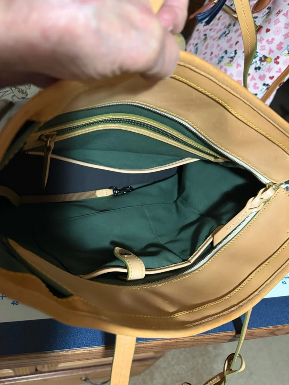 Dooney & Bourke Green Floral Print Tote with Tan Trim - Picture 2 of 4